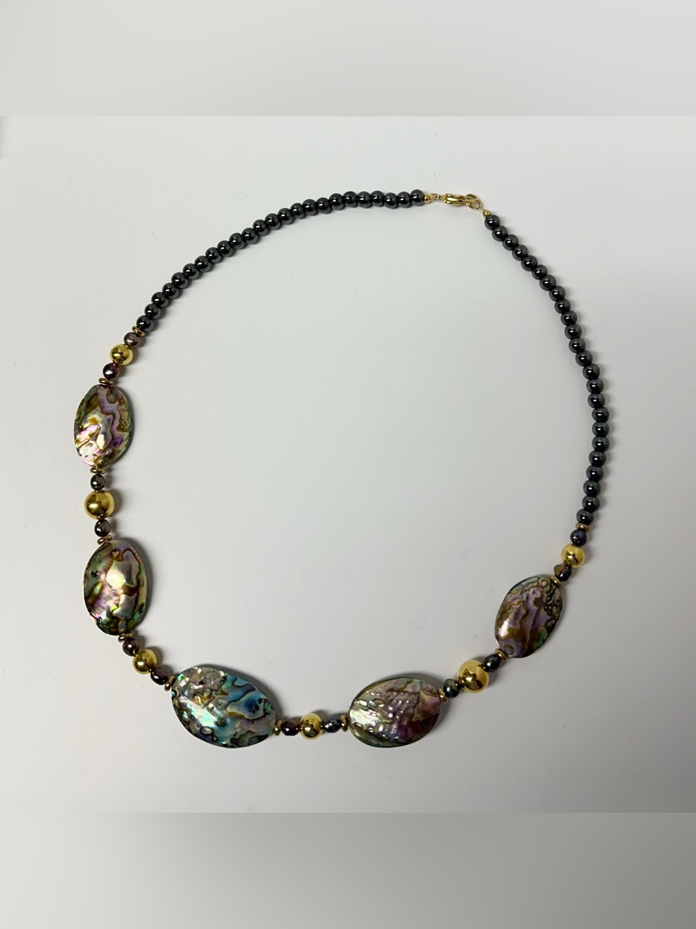 Vintage Lee Sands Abalone, Hematite Beaded, Pearl, Metal Necklace
